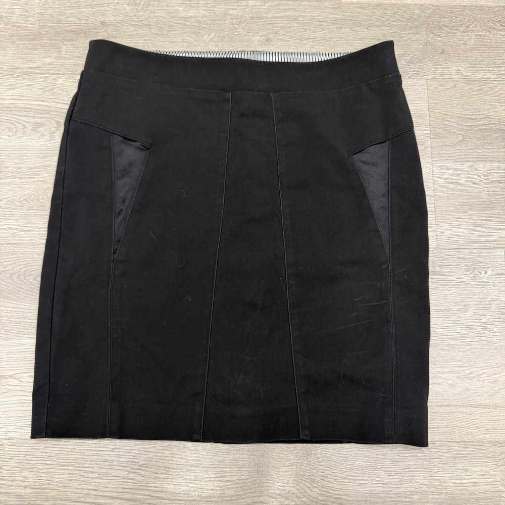 Bebe Black Mini Skirt Womens 2 Satin Panel Pencil Side Zip Y2K 00s Clubwear